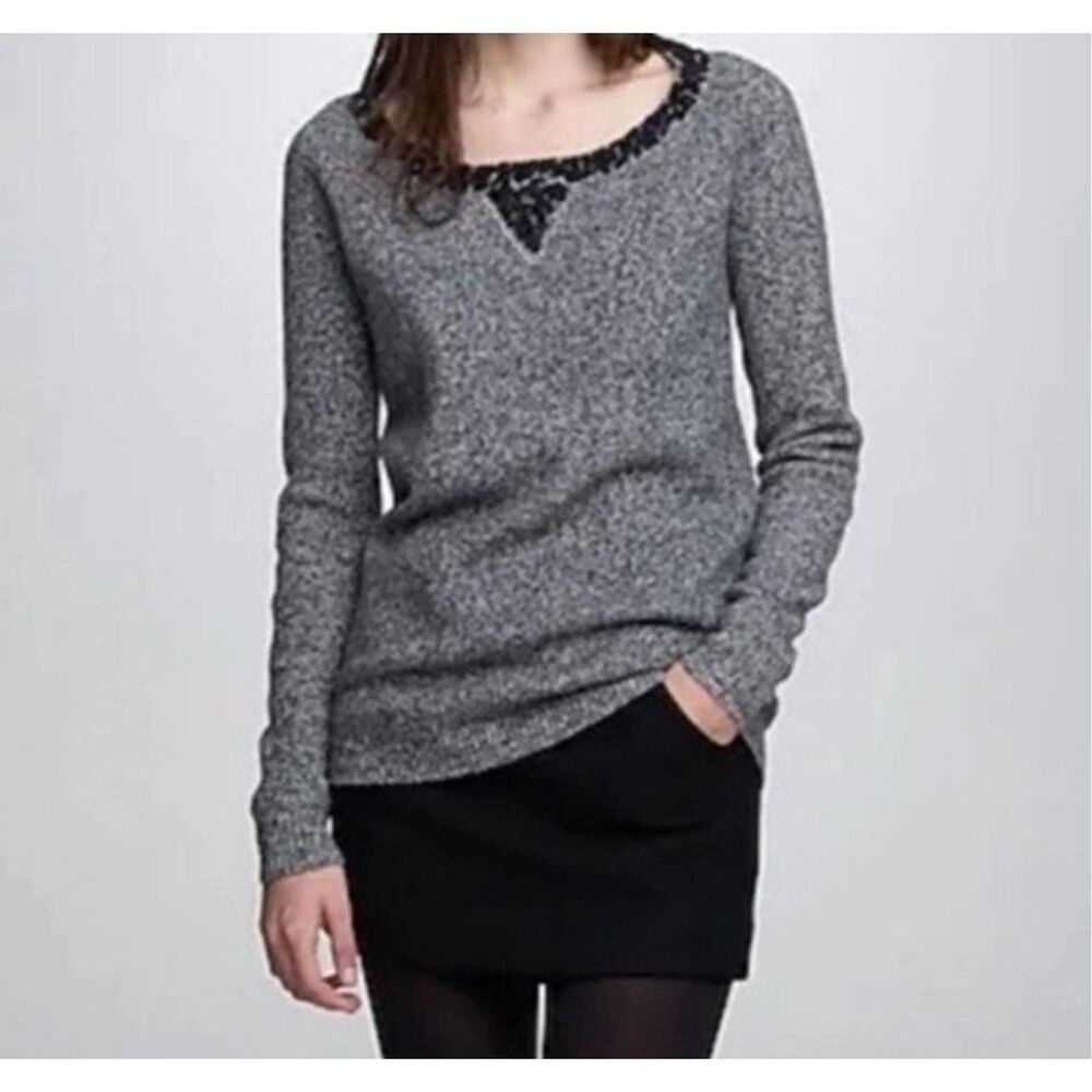 🔥🔥5 for $25🔥🔥 J. Crew Gray Embellished Neckline Lambs Wool Long Sleeve Sweater